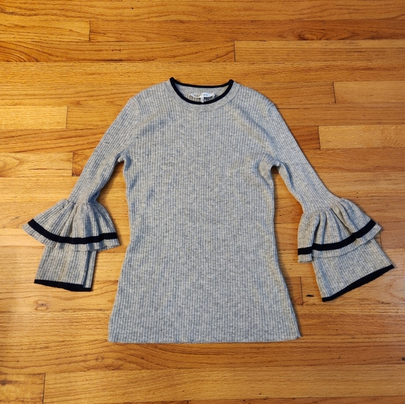 FRAME Rib Knit Ruffle Cuff Wool Blend Sweater Size Small - Picture 3 of 9